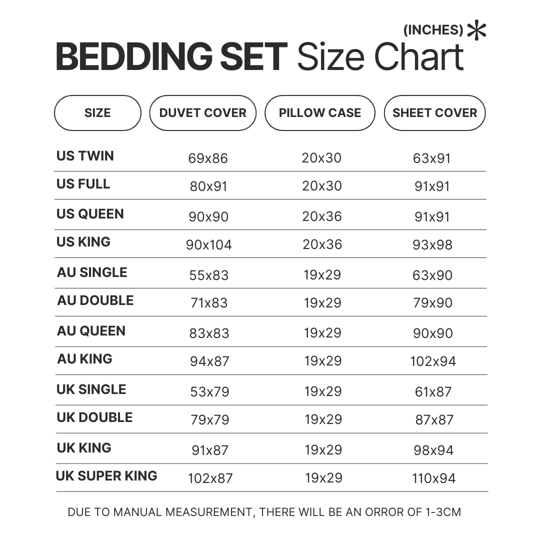 Beding Set Size Chart - Shrek Shop
