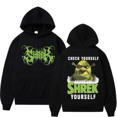 Funny Shrek Check Yourself Before You Print Hoodies Men s Fashion Gothic Pullovers Sweatshirt Male Cartoon - Shrek Shop