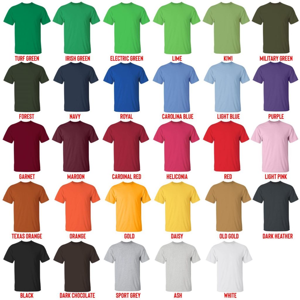 t shirt color chart - Shrek Shop