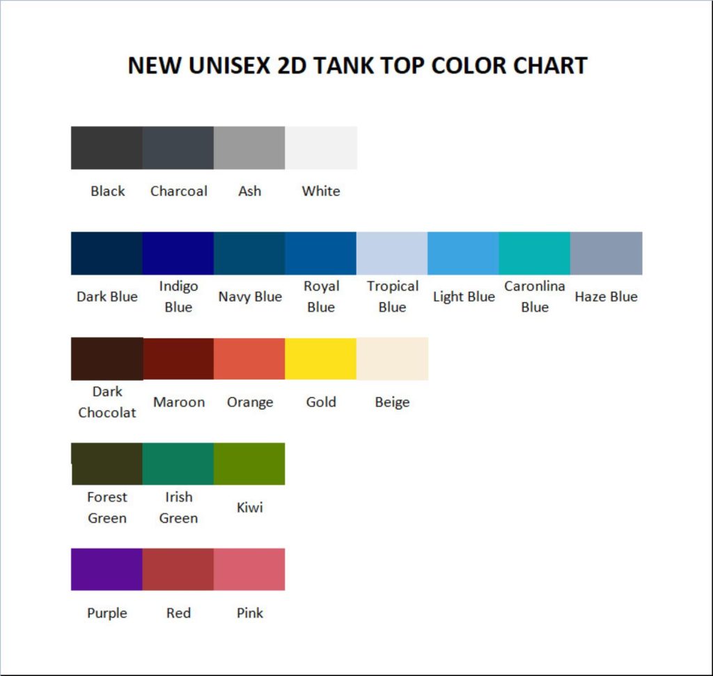 tank top color chart - Shrek Shop